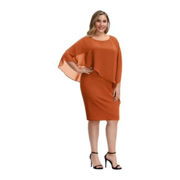 **Hanna Nikole** Cape Dress with Chiffon Overlay Bodycon Pencil Dress Small - Picture 1 of 6